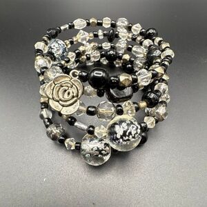 Black and Crystal Wrap Bracelet, NEW, Handmade, Artisan